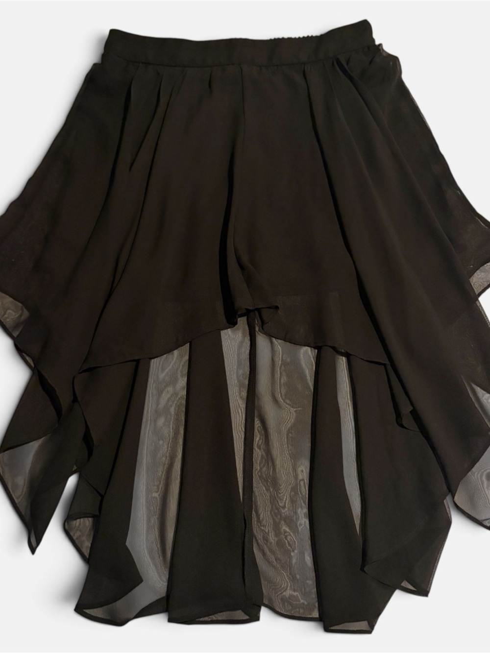 Stoosh Black Chiffon High Low Skirt Large L Handkerchief Hem Asymmetrical